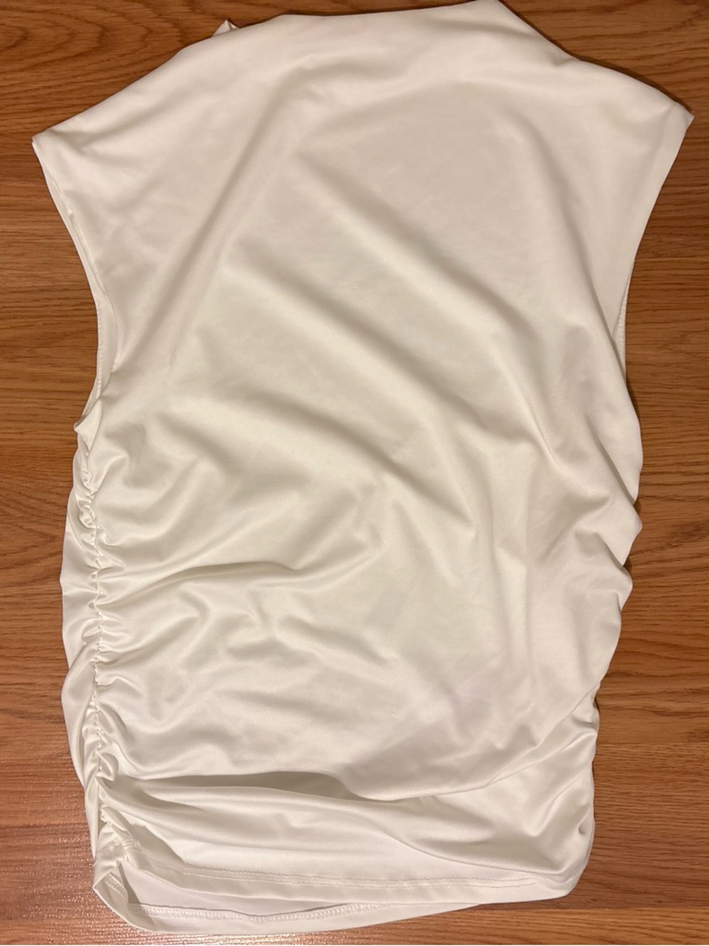 Sleeveless White Ruched Side Blouse